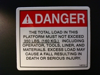 Danger 350 Lbs Platform Capacity Decal