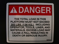 Danger 300 Lbs Platform Capacity Decal