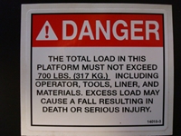 Danger 700 Lbs Platform Capacity Decal