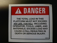 Danger 400 Lbs Platform Capacity Decal