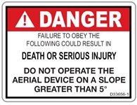 Danger Slope 5 Degree Decal  D-33656-1, 33656, D33656-1, sticker, stickers, degree, degrees, ansi, inspection, ANSI 